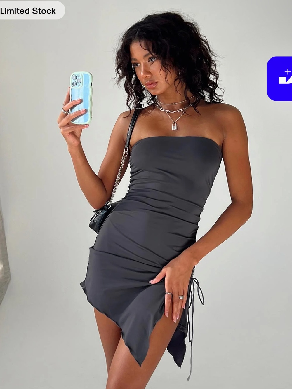 Princess Polly Strapless Asymmetrical Mini Dress in Charcoal